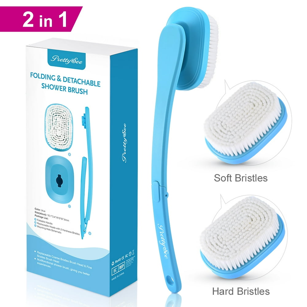 PRETTY SEE 2 in 1 Shower Brush Back Scrubber Portable Body Brush with