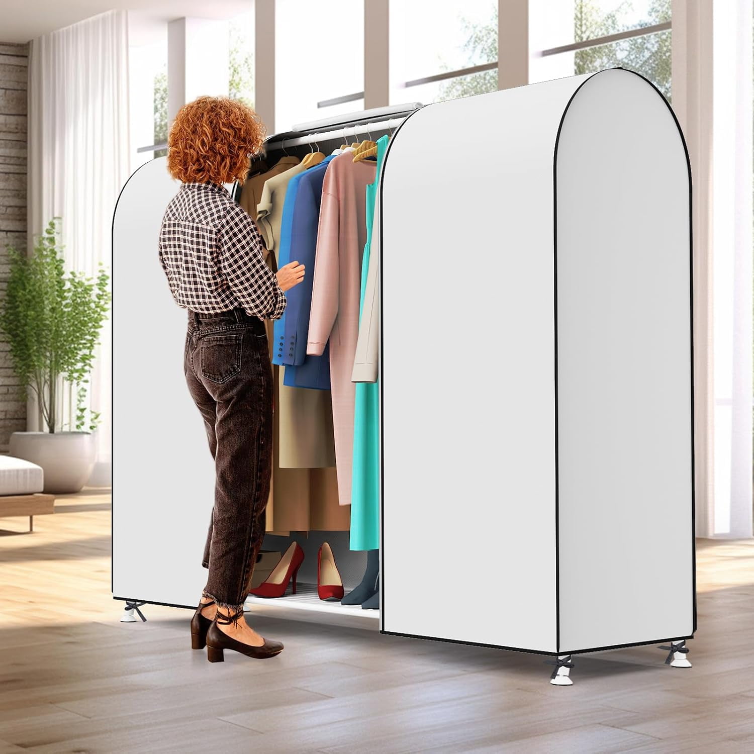 72" Garment Rack Cover Dustproof Breathable Clothes Rack Cover Large Garment Bags Protector Cothing Rack with Cover with 2 Durable Zippers for Garment Rack, WHite, (Rack Not Included)