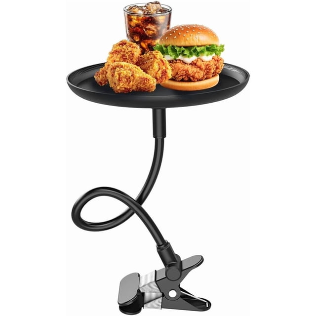 Car Adjustable Food Tray, 360° Anti-Slip Swivel Vehicle Snacks Drink Cup Storage Eating Table, 8.7 Inch Diameter Clip Type Automotive Dining Universal for Truck SUV Sedan -