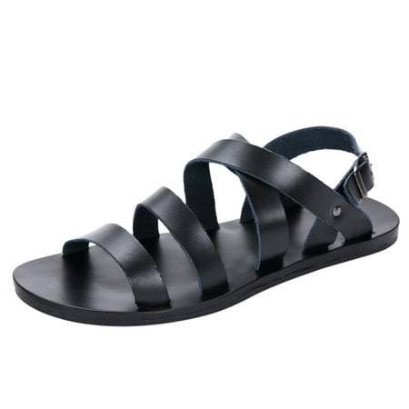 

nsendm Mens Wide Sandals 4e Sandals Roman Style Lightweight Beach Fashion Flat Shoes Mens Slide Sandals Size 10 Wide Black 9