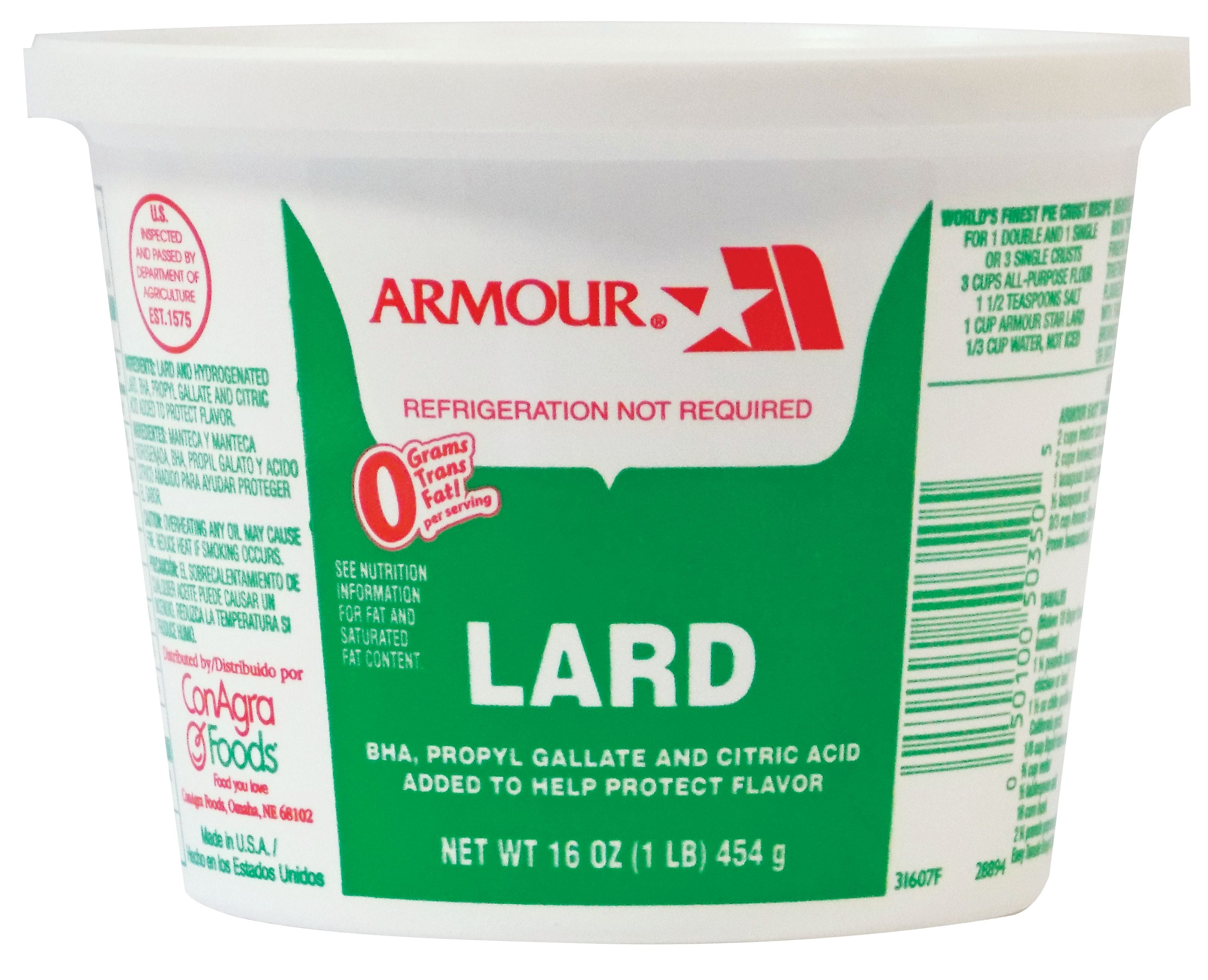 Armour Lard, 16 oz Tub
