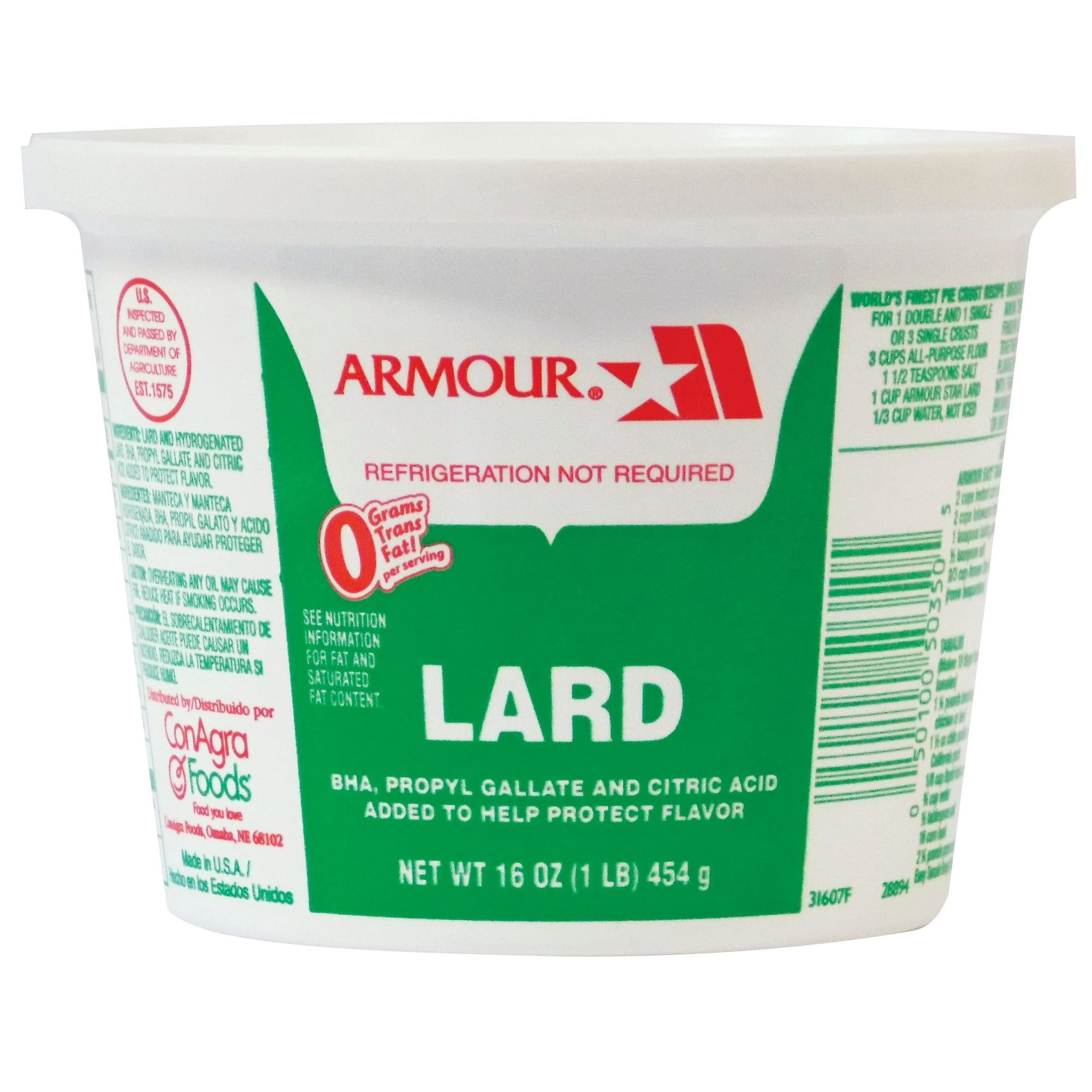 Armour Lard 16 oz (1 lb) Tub
