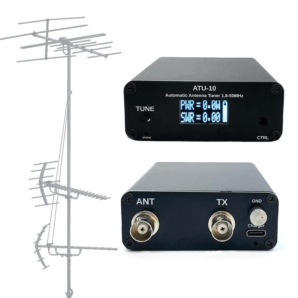 HUISZJ ATU-10 ATU10 Automatic Antenna Tuner, 1-15W Antenna Automatic Tuner, 1.8-50MHz 0.91 Inch OLED Display(Black)