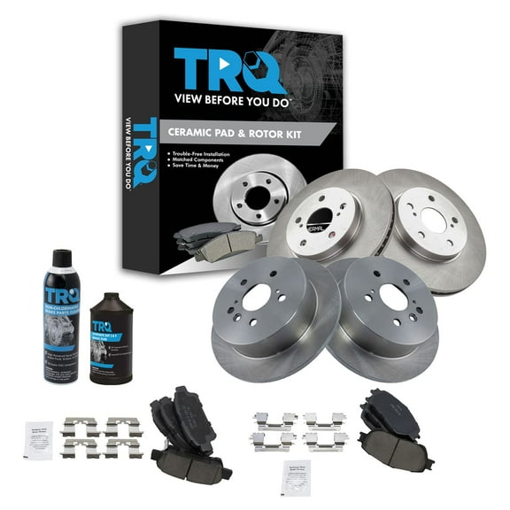 TRQ Brake Pad & Rotor Premium Ceramic Front & Rear Kit w/Chemicals for Toyota BKA16470