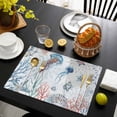 thumbnail image 3 of Coastal Jellyfish Placemats Set of 4, Farmhouse Nautical Conch Coral Starfish Placemats for Dining Table, Place Mats for Kitchen Tabletop, Waterproof Wipeable Dining Table Mats Set, 3 of 9