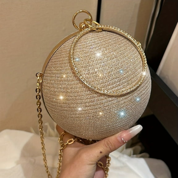 JUYGO Glitter Round Evening Bag Shiny Dinner Clutch Purse Women‘s Classic Banquet Handbag for Carnaval Music Festival