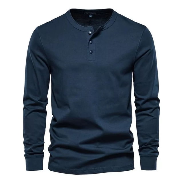 Blusas De Manga Larga Para Hombre Con Cuello Henley Y Camisa