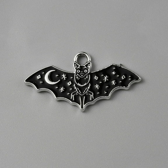 10pc Halloween Alloy Enamel Pendants Platinum Bat Charm Black 13.5x25.5x1mm Hole: 2mm DIY