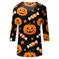 thumbnail image 5 of Women's Halloween T-Shirt Plus Size V-Neck 3/4 Sleeve Top, Witchy Print Halloween Blouse Fall Party and Casual Outfit 01-Black L, 5 of 5