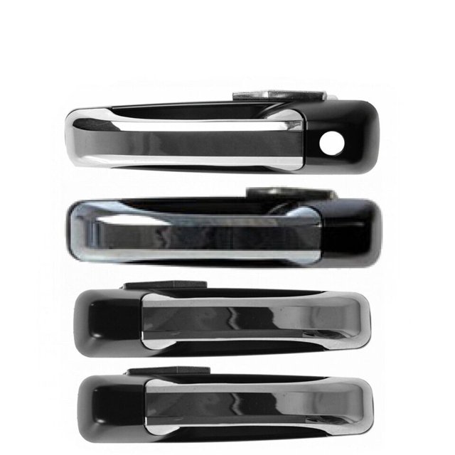Yassdwbn 4PCS Car Front & Rear Exterior Door Handle Set with Driver Chrome Black For Ram