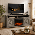 thumbnail image 2 of Electric Fireplace TV Stand for TVs up to 75", Farmhouse Entertainment Center with Fireplace, Grey, 2 of 8