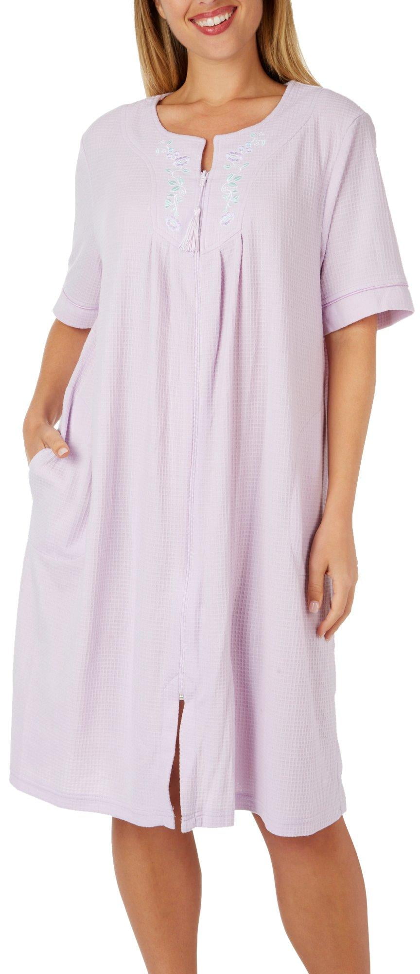 Jasmine Rose Womens Floral Embroidery Knit Zip-up Nightgown Small Purple - Walmart.com