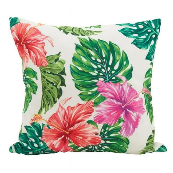 SARO 1468.M18S 18 in. Square Tahiti Printed Flower Pillow with Poly Filled  Multi Color
