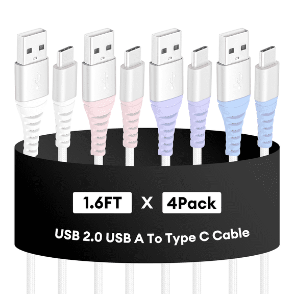 Dutevolns USB-C To USB-A Charging Cable 1.6ft-4 Pack, Fast Charging Nylon Braided USB A to Type C Cable Compatible Compatible with iPhone 16/15, Samsung Galaxy, Multi-Color