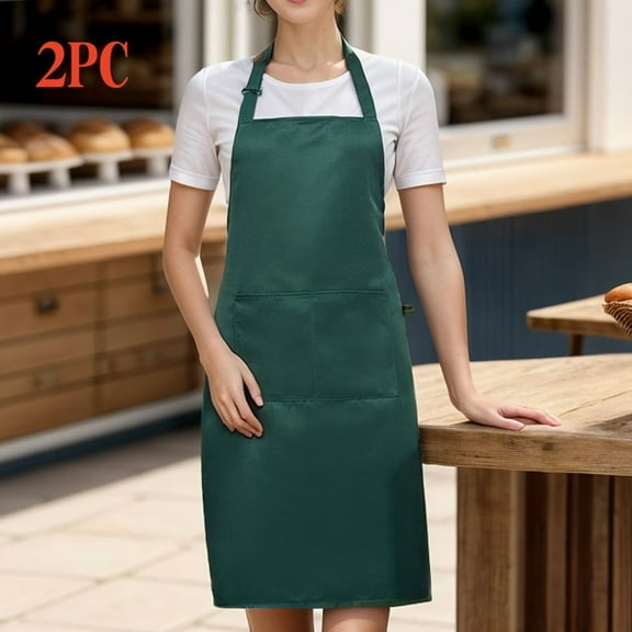 2-piece set; Simple solid color apron with 2 pockets; Adjustable chef's apron for the kitchen suitable for men and women