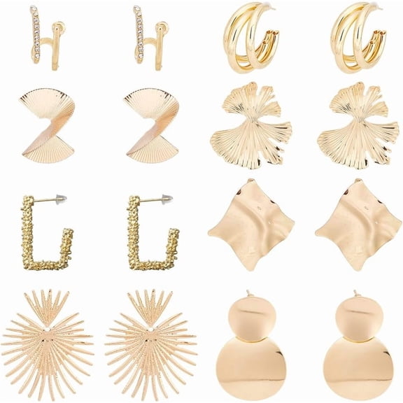 8 Pairs Gold Statement Earrings Geometric Statement Earrings