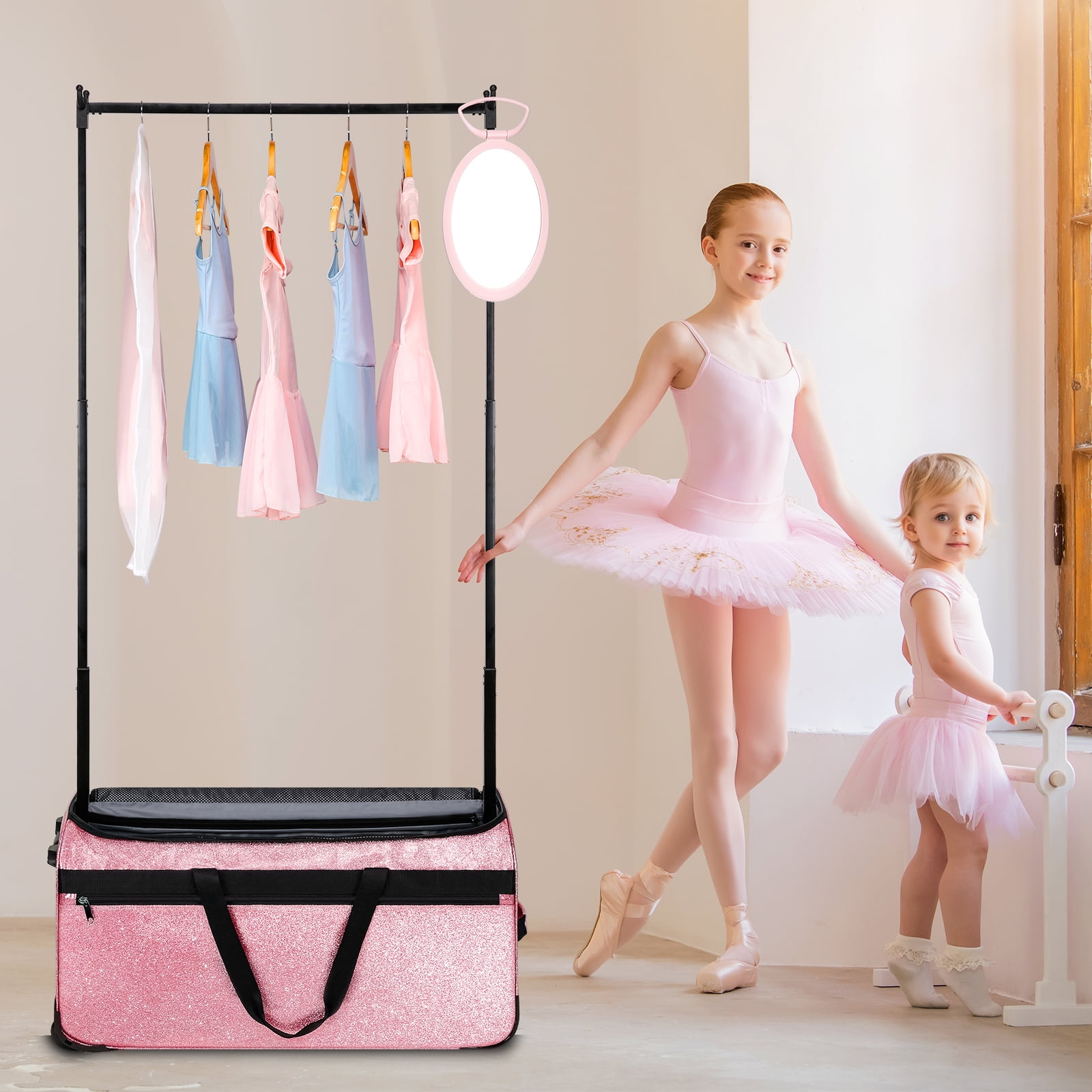 Dance Bag with Garment Rack, 28" Rolling Dance Competition Bag for Shows,Travel and Performances