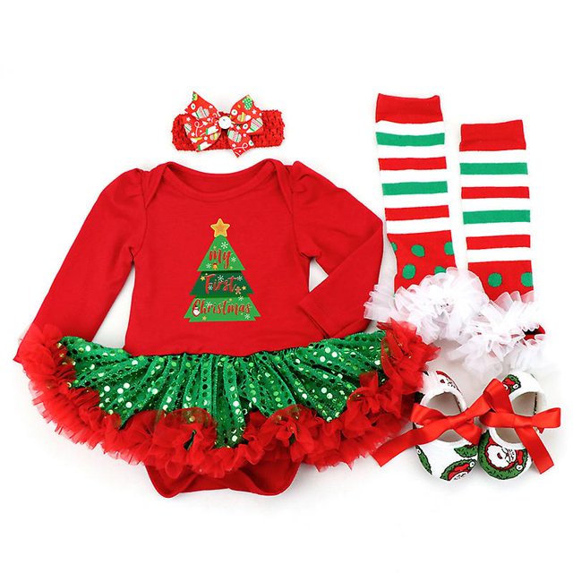 L Regalos #9 del conjunto del traje de mi primera Navidad para bebé niña pequeña