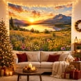 thumbnail image 3 of Mountain Lake Sunset with Wildflower Meadow, Peaceful Watercolor for Nature Lovers, Scenic Landscape Wall Art, Housewarming Gift Tapestry Wall Hanging for Living Room and Bedroom, 3 of 7