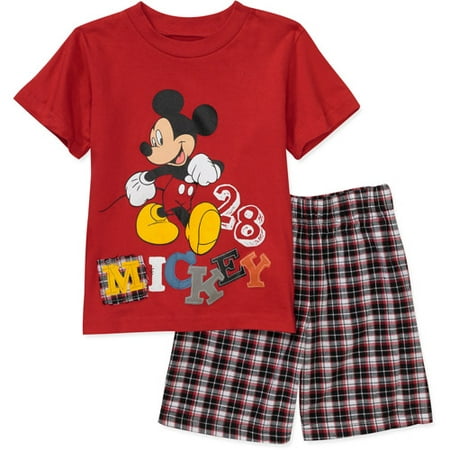 Disney - Baby Boys' Mickey 2-Piece Tee and Plaid Short Set - Walmart.com