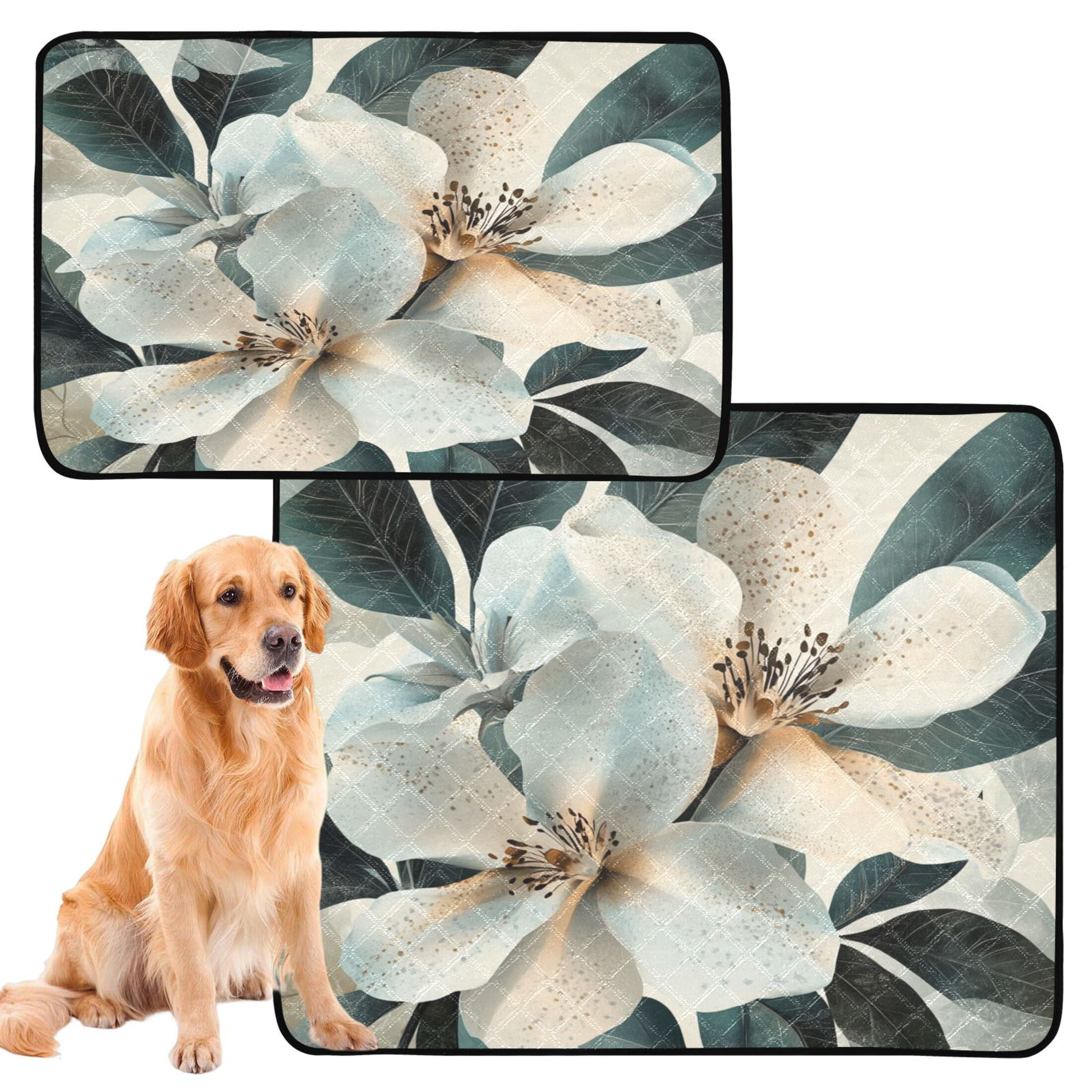 Qxltty Exotic White Flowers Cat litter Pads Pet Set of 3 Diaper Mats Center Anti-leakage Layer Absorbent Soft and Comfortable