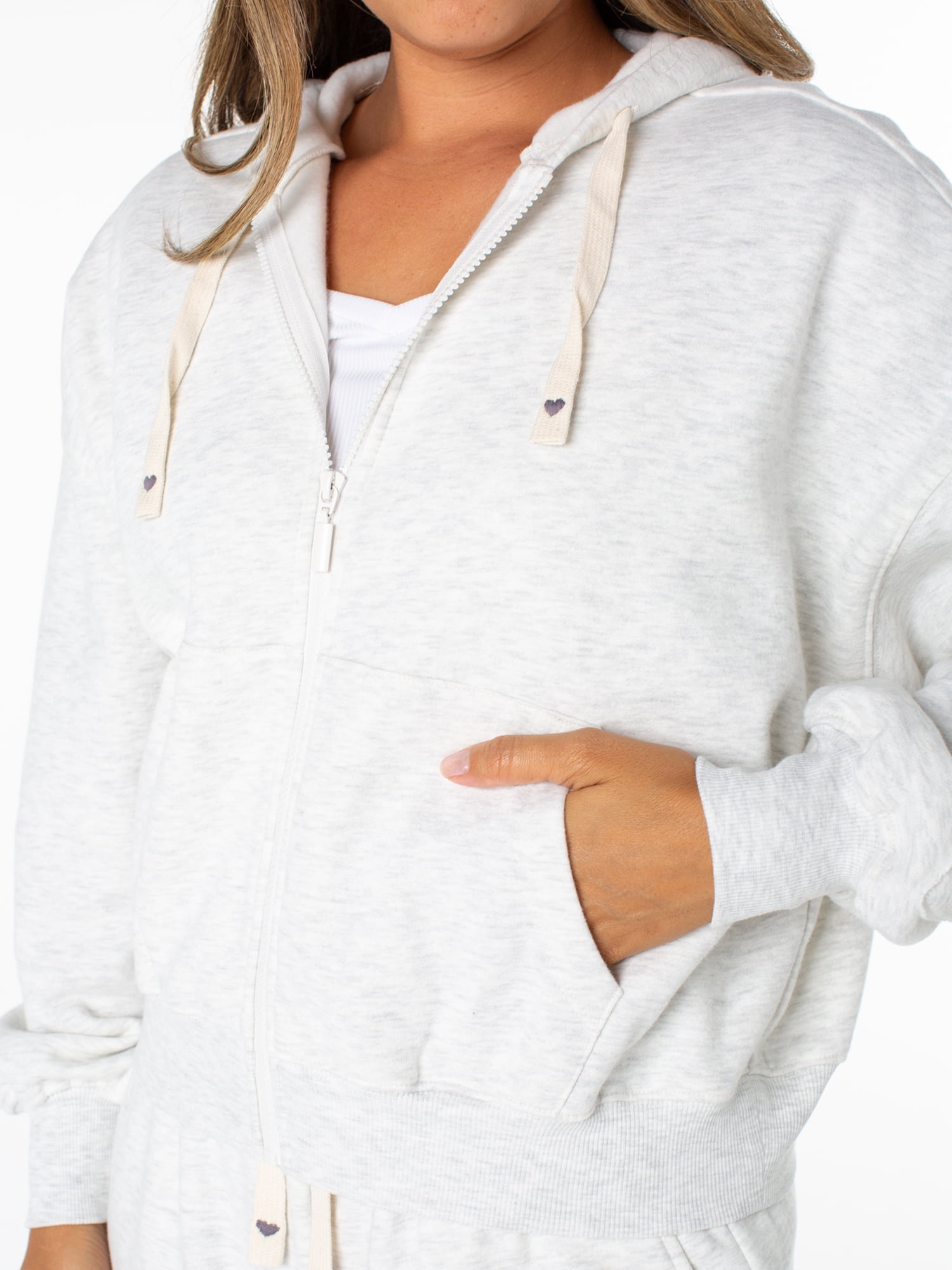 Celebrity Pink Women's Oversized Zip Front Hoodie with Heart Embroidery