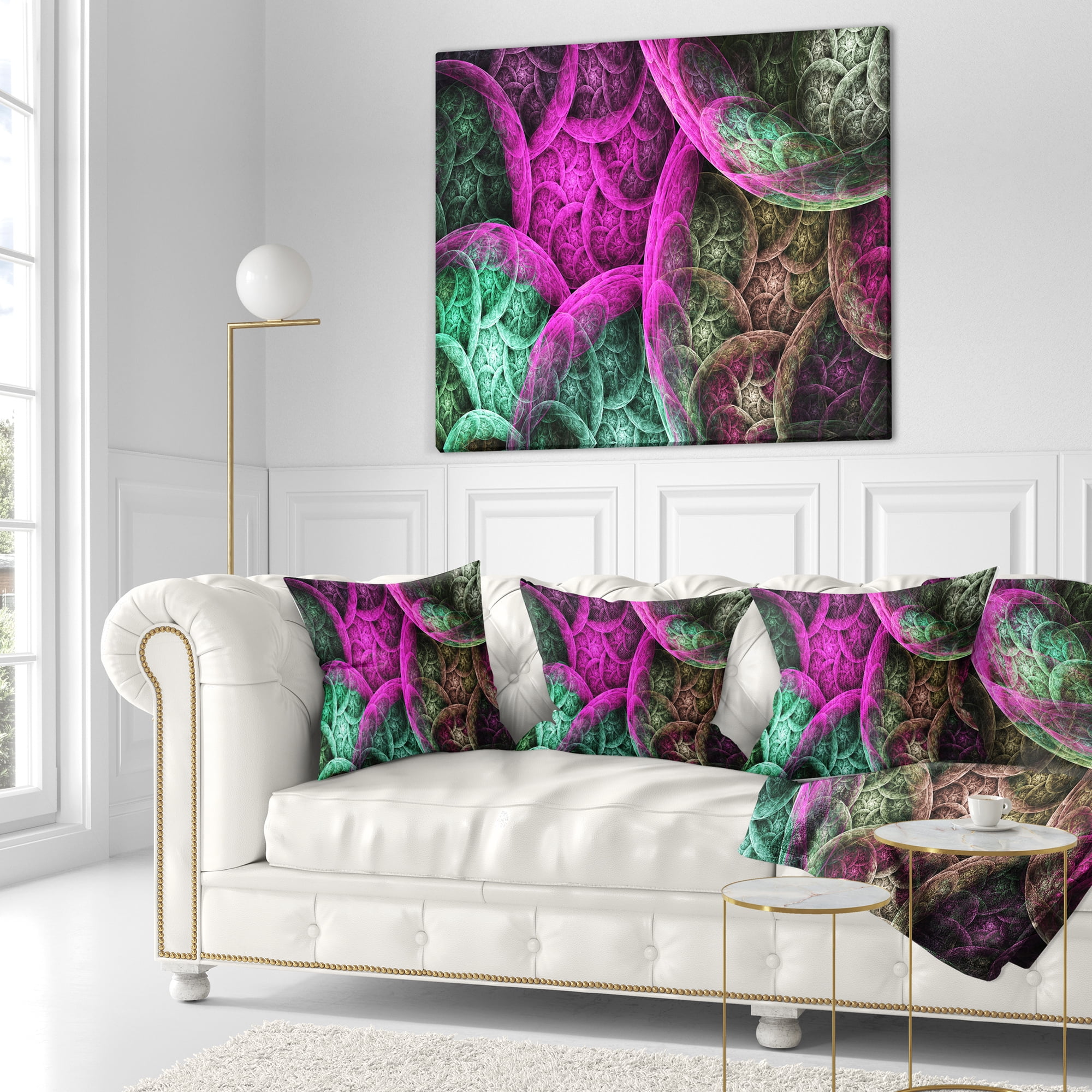 Designart Pink Green Dramatic Clouds - Abstract Throw Pillow - 16x16