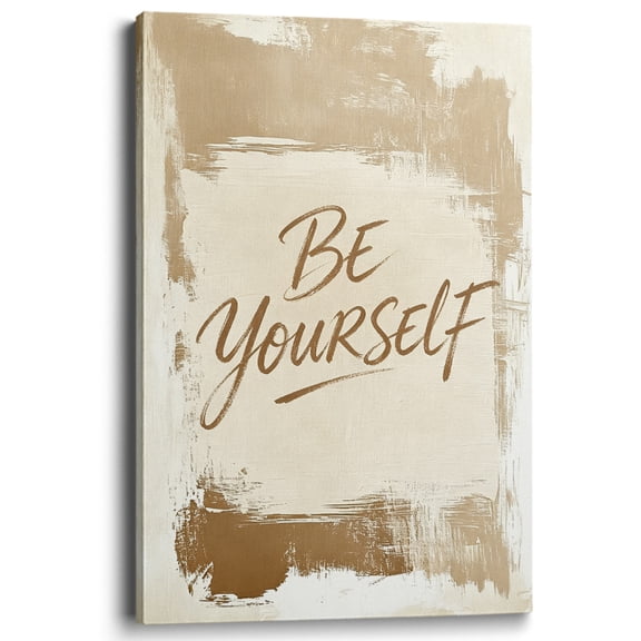 Rovven Abstract Minimalist Gold Be Yourself Quote Canvas Wall Art for Home Decor Framed Ready to Hang 12x8 inch