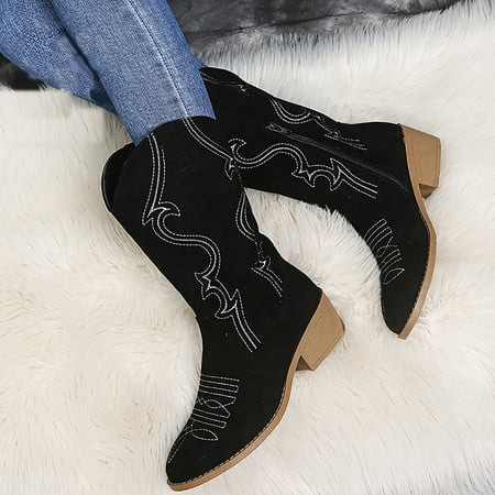 

Fashion Women s Solid Casual Zipper Round Head Low-Heeled Mid Boots Shoe