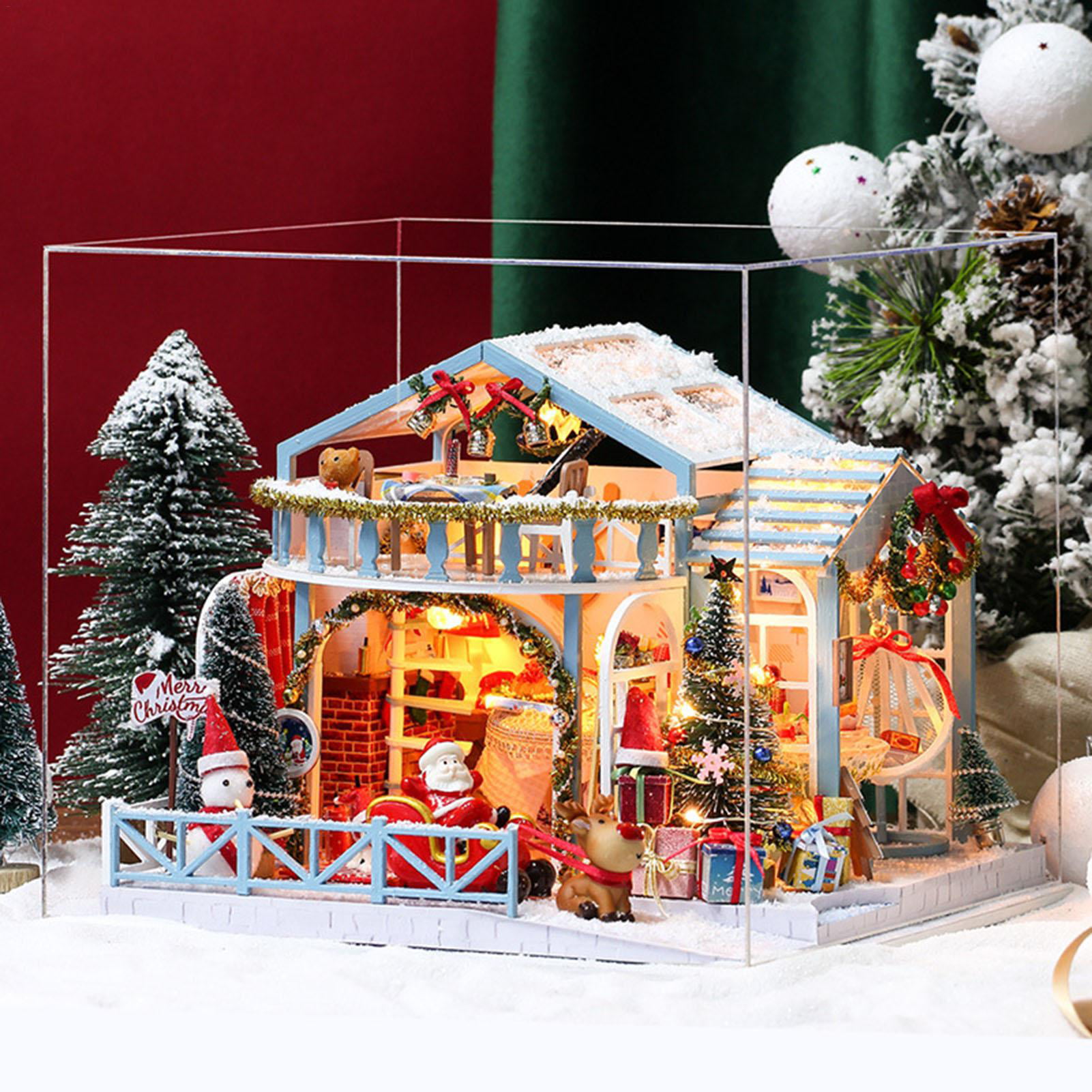 Christmas Snow Small Wooden House Model Winter Lodge Dollhouse Desktop Decor D 