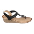 thumbnail image 2 of GC Shoes Womens Rhinestone Strap Wedge Sandals, Open Toe Elastic Sling Back Summer Thong Platform Sandal, Tori/Black/9.5, 2 of 5