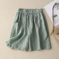 thumbnail image 5 of Endives Women's Linen Short High Waist Casual Shorts Summer Breathable Loose Fit Wide Leg Short Beach Shorts With Pockets Daily Wear, 5 of 7