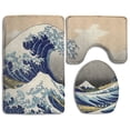 thumbnail image 1 of GOHAO FileThe Great Wave Off Kanagawa 3 Piece Bathroom Rugs Set Bath Rug Contour Mat and Toilet Lid Cover, 1 of 2