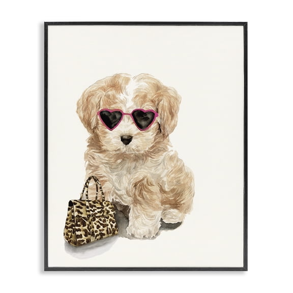 Stupell Industries Eclectic Trendy Puppy with Purse Black Framed Giclee Art, 11 x 14, by Masey St. Studios