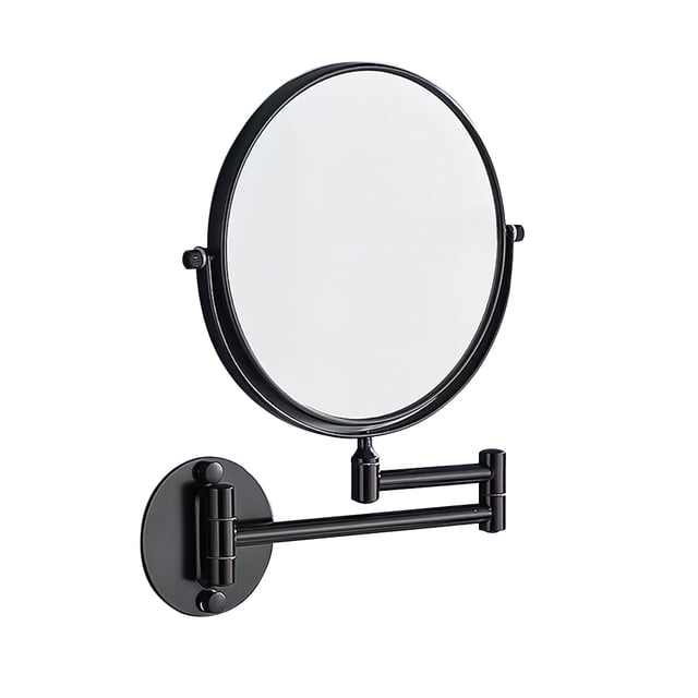 Tignapoo Retractable Makeup Mirror with 360° Rotation, Double-Sided Wall Mounted Vanity Mirror for Bathroom Decor - Nordic Style, Corrosion Resistant, Black - 8-Inch