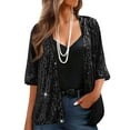 thumbnail image 2 of Women's Sequin Jacket Three Quarter Sleeve Blazer Top for Casual Party Night Out and Evening Wear Fashion Essential Gift for Women | Sopatenor,Black XL, 2 of 9