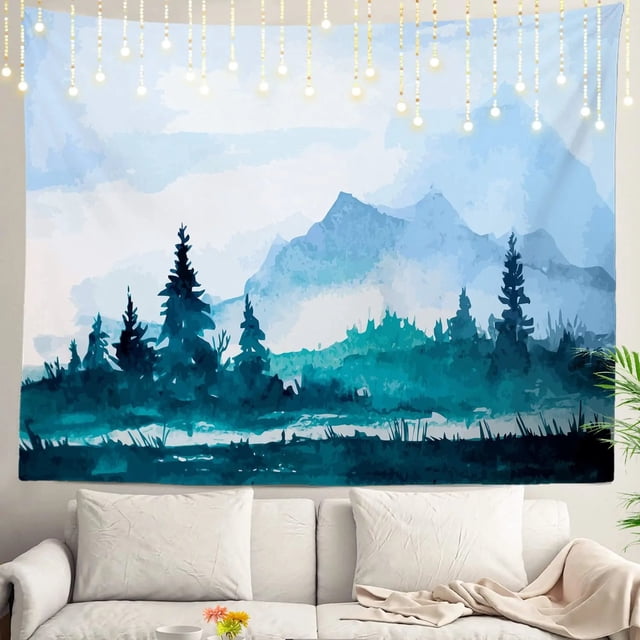 Tapiz acuarela con paisajes naturales, 280x150 cm, fibra de poliéster