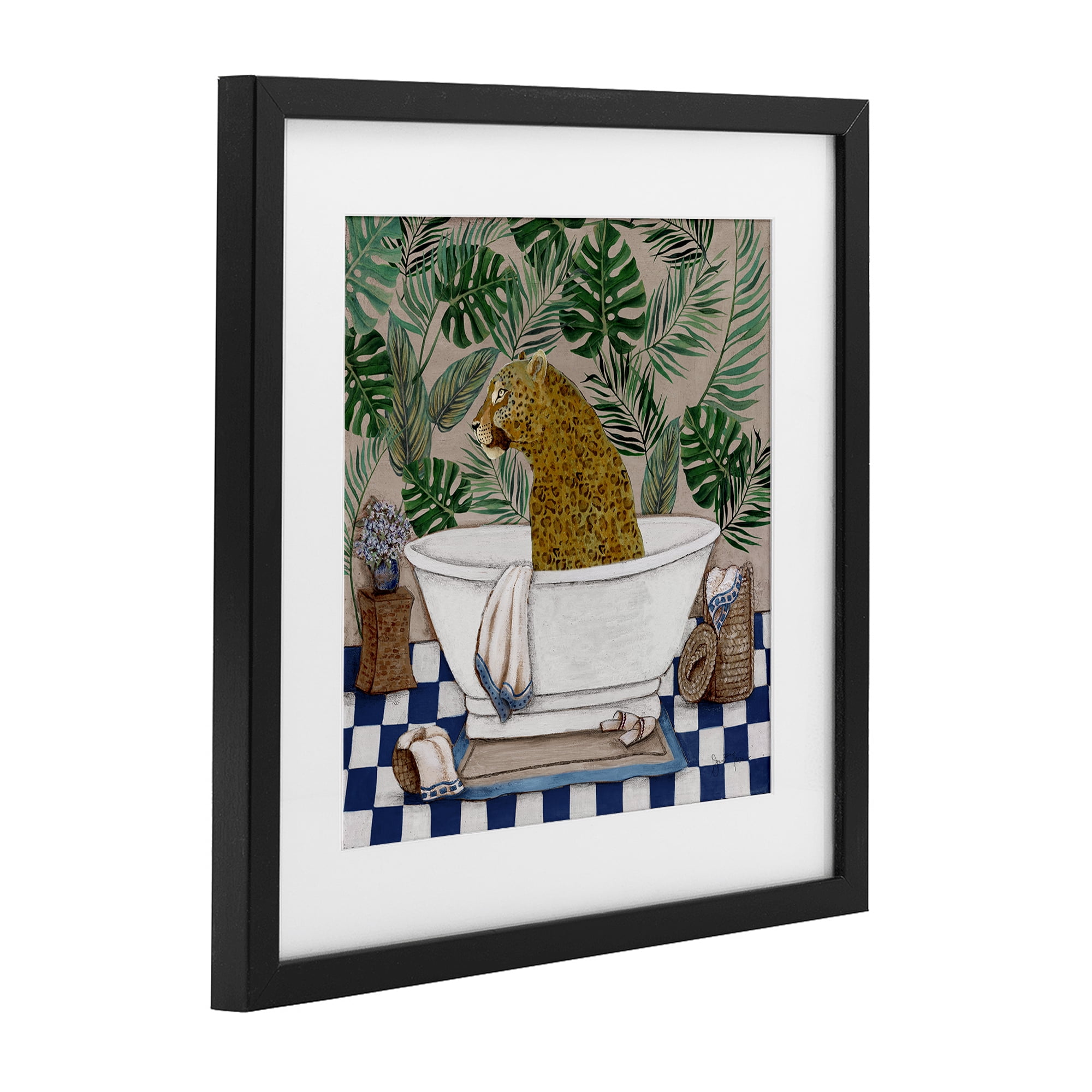 Stupell Industries Leopard in Tropical Bathtub Black Framed Print Under Glass, design by Janet Tava
