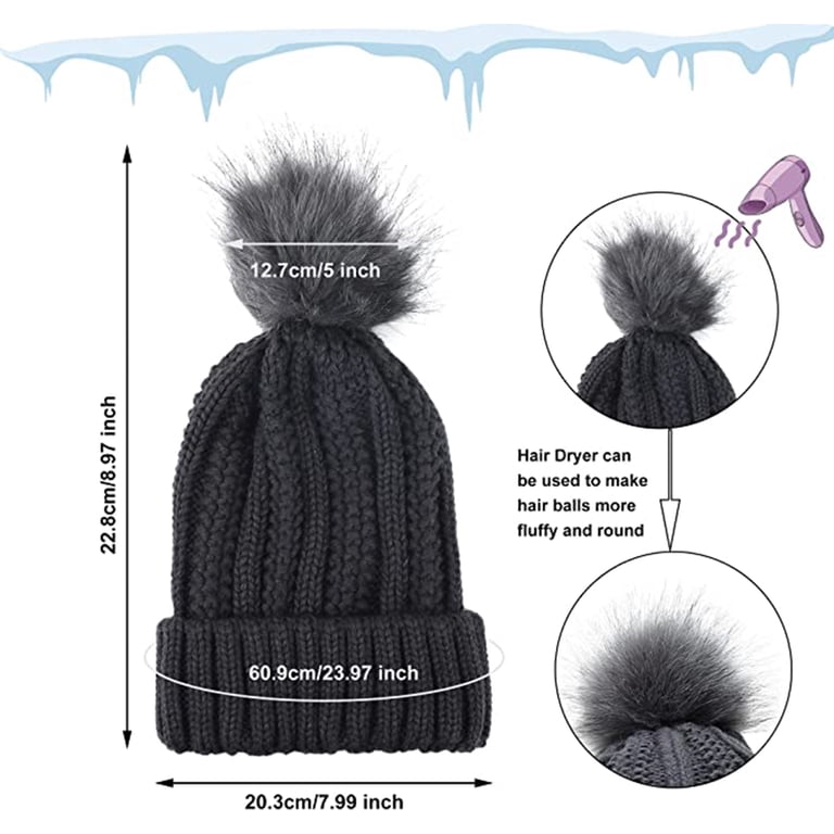 2 Pcs Winter Pom Pom Beanie Hats for Women,Satin Lined  display picture 1