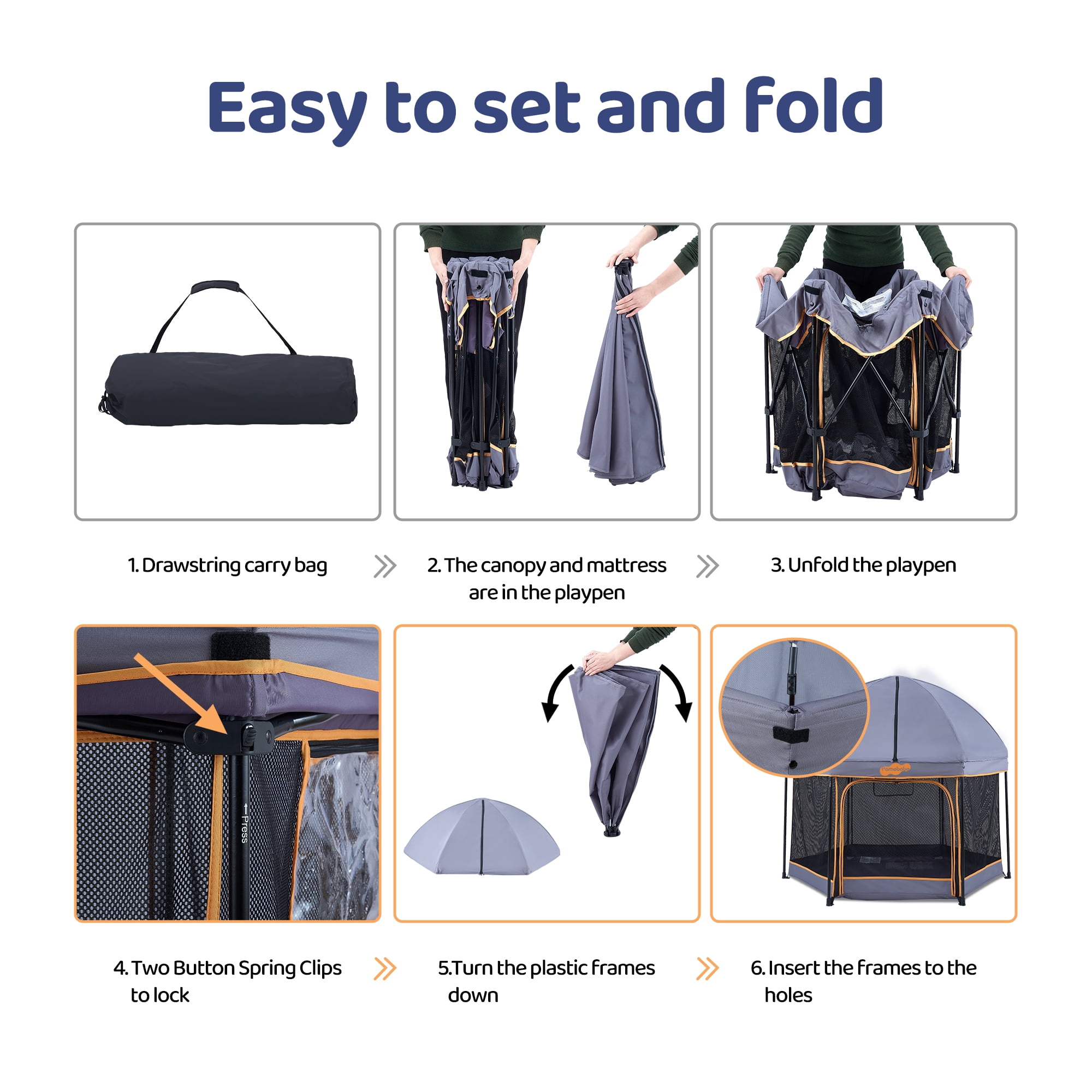 Pamo Babe Outdoor Baby Playpen, Portable, Lightweight, Toddler Playard Canopy and Travel Bag - Grey