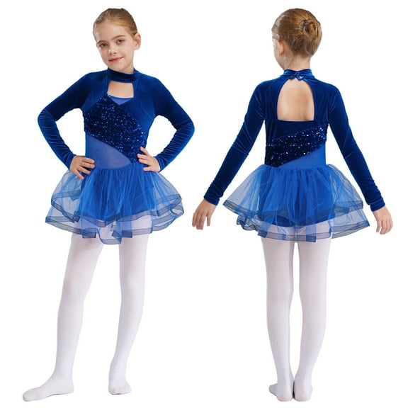 Sholeno Velvet Tutu Dress for Kids Girls Sparkly Ballet Dance Layers Tiered Skirt Sequins Leotard Tulle Dress Blue 10