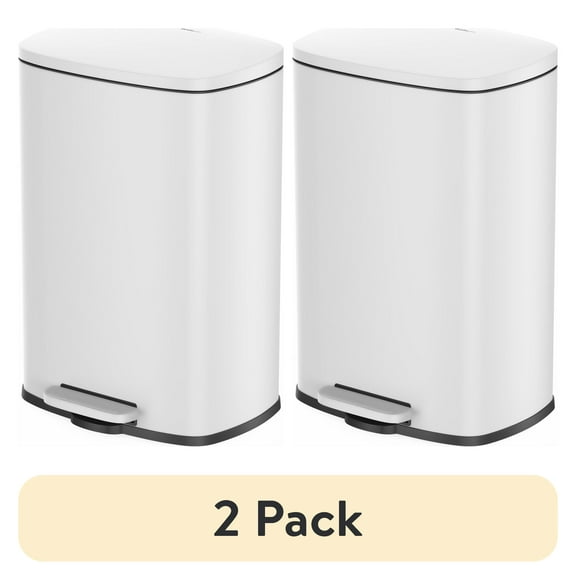 (2 pack) Qualiazero 13.2 Gallon and 3.2 Gallon Trash Can Combo, Rectangular Shape Step Can Combo - Matte White