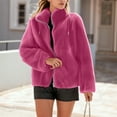 thumbnail image 2 of Nokdvo Sherpa Jackets for Women Comfortable Fleece Zipper Cardigan Standing Colla Long Sleeve Drawstring Casual Coats with Pockets,Hot Pink XL, 2 of 5
