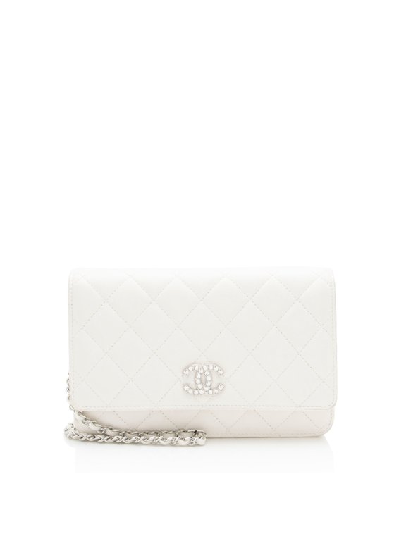 Pre-Owned Chanel Lambskin Crystal CC Wallet on Chain