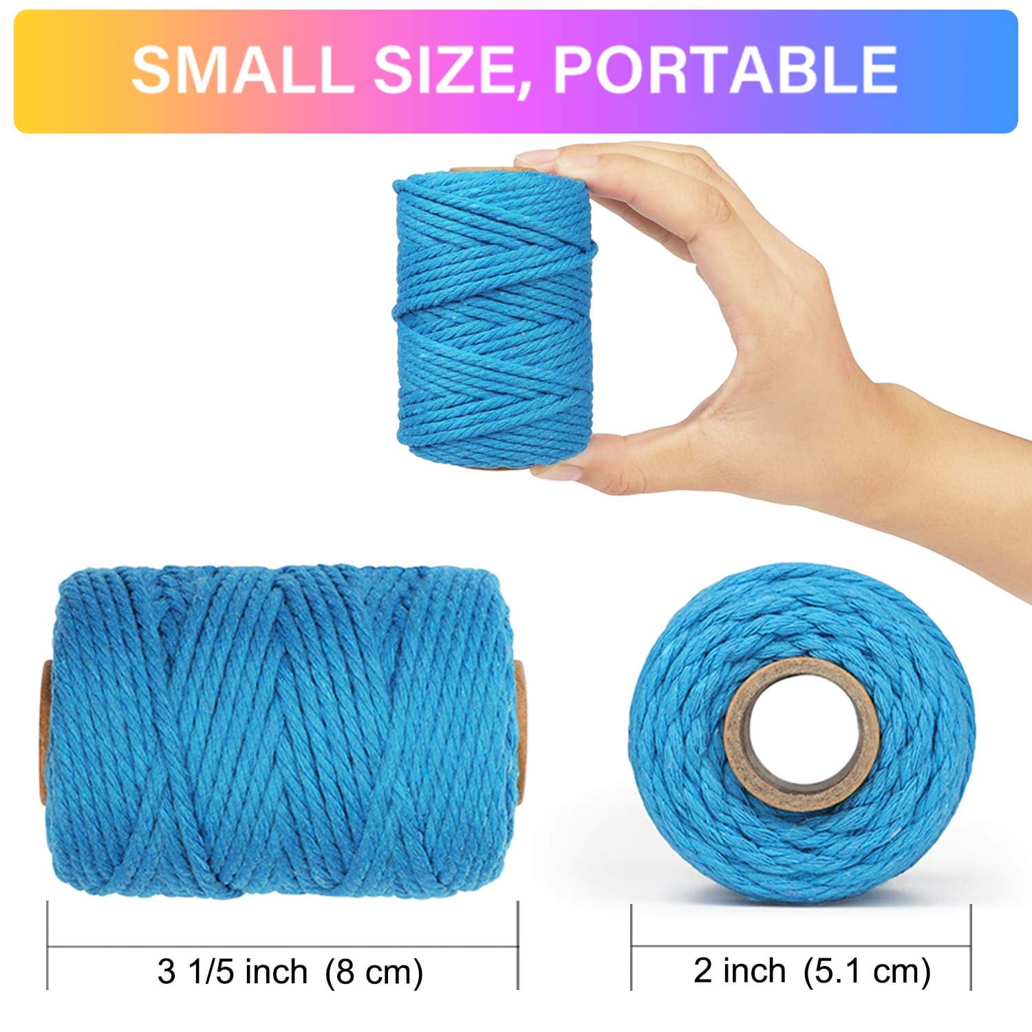 HULISEN Macrame Cord, 3mm Natural Cotton Twine, 12 Rolls 4 Strand Colored Macrame String
