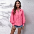 thumbnail image 3 of Aayomet Womens Blouses Women's Long Sleeve Color Block Cute Shirt Round Neck Casual Tops,Hot Pink M, 3 of 5