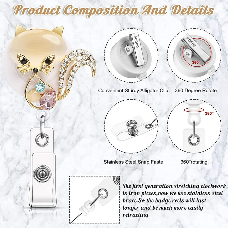 5 Pieces Crystal Badge Reels Retractable Rhinestone Badge Holder ID Name  Badge Reels with Alligator Swivel ID Badge Clip for Teacher Worker Nurse  Gift (Elephant, Owl, Butterfly, Sunflower, Fox) 