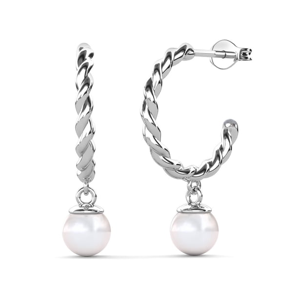 Cate & Chloe Cheyanne 18k White Gold Plated 16mm Twisted Hoop Drop Shell Pearl Earrings for Women