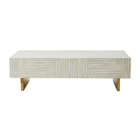 Bone Inlay Coffee Table – Concentric Square Maze Pattern with Iridescent Ivory Finish