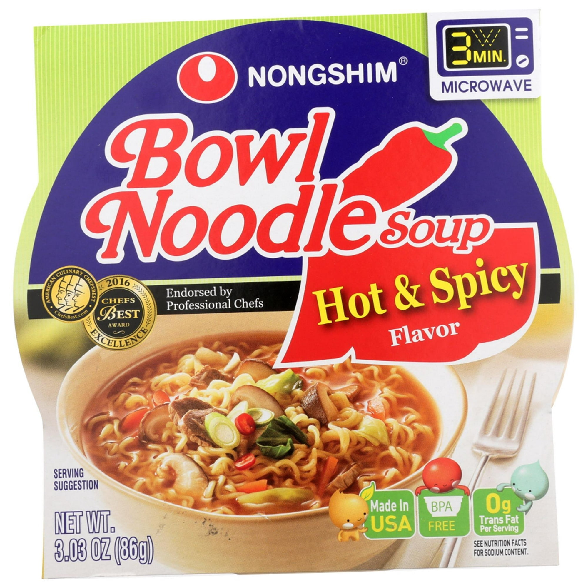 Nongshim Bowl Noodle Soup – Hot & Spicy Flavor – 12 Pack Family Value – 3.03 oz Bowls – Ready in 3 Minutes – Instant Ramen Meal Cup